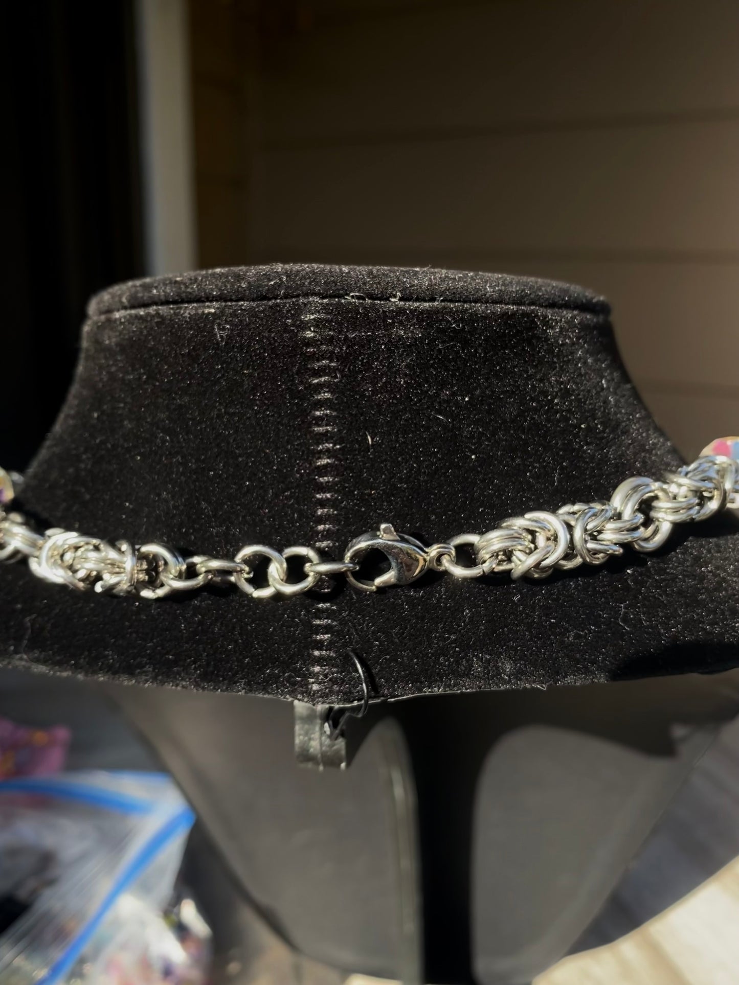 Vintage Glass Chainmaile Drop Necklaceee