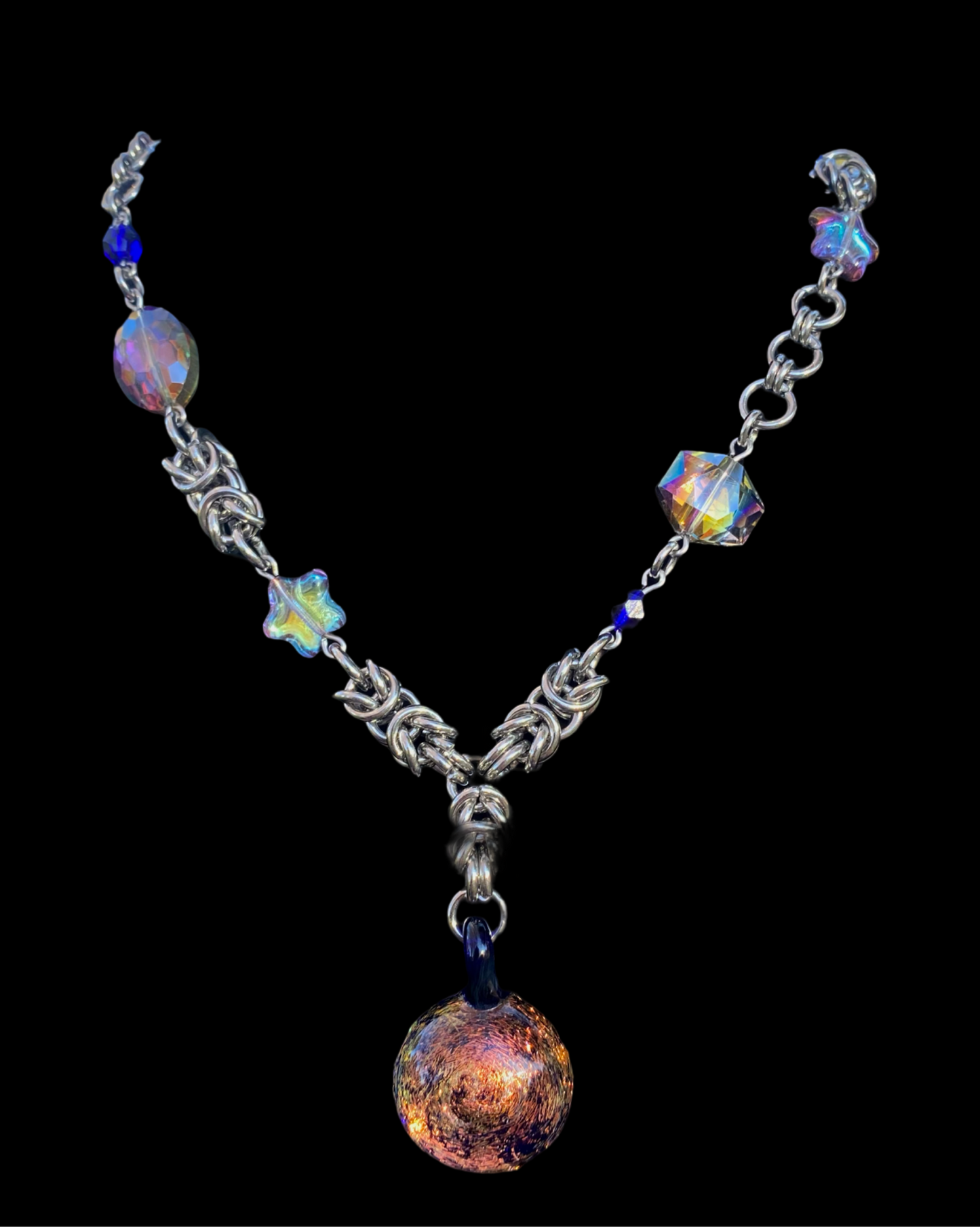 Dichroic Glass & Shiny Stars Alternative Chainmail Necklace