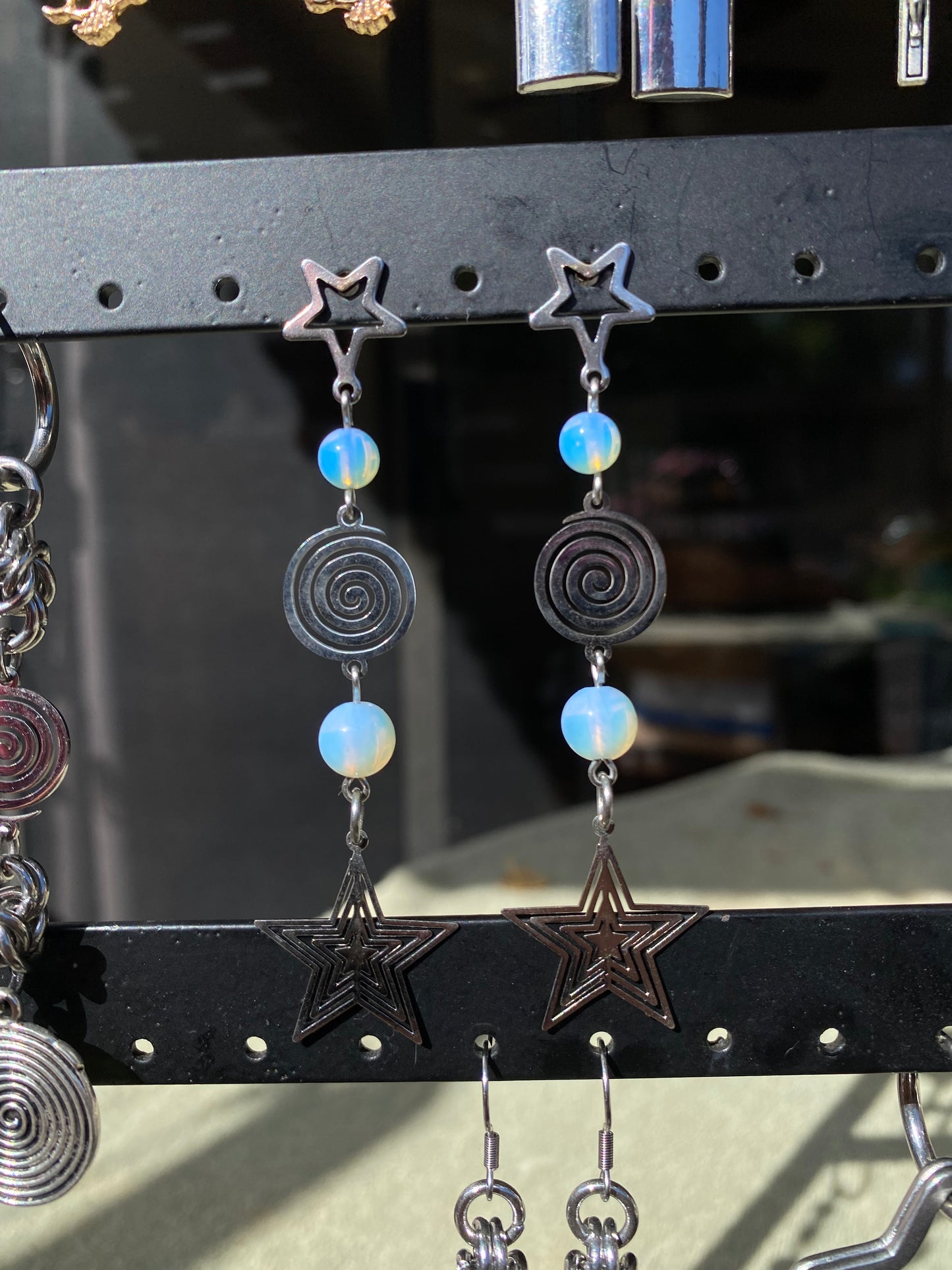 Star Stud Opalite Spiral Star Earrings π