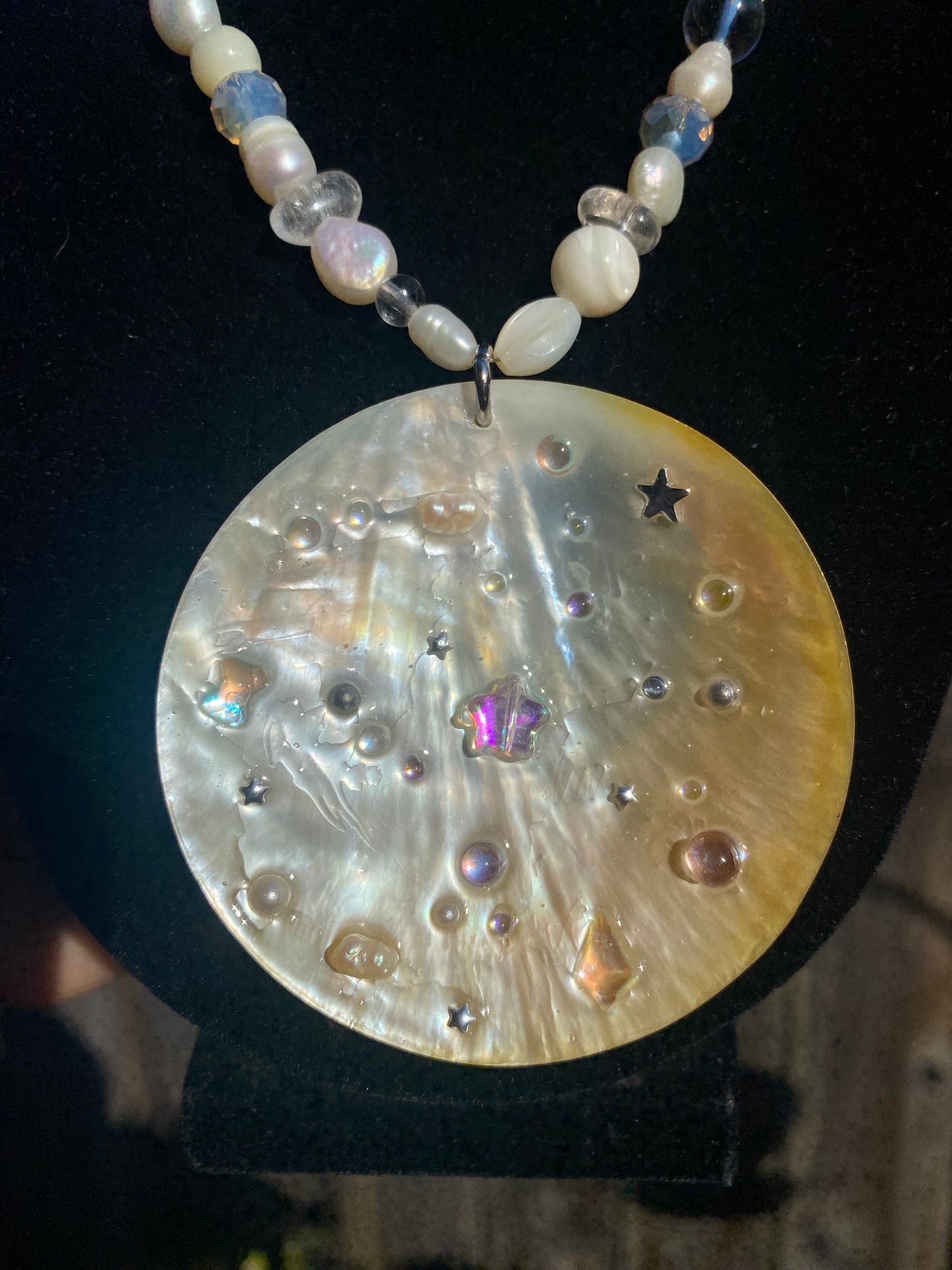 Handmade Resin Shell with Shells, Pearls & Clear Quartz