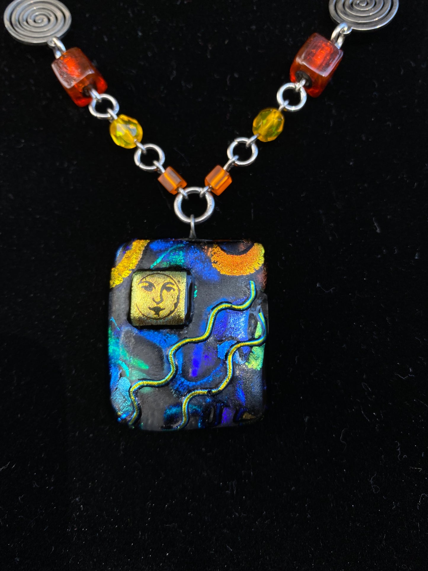 Flashy Dichroic Glass Moon Necklace