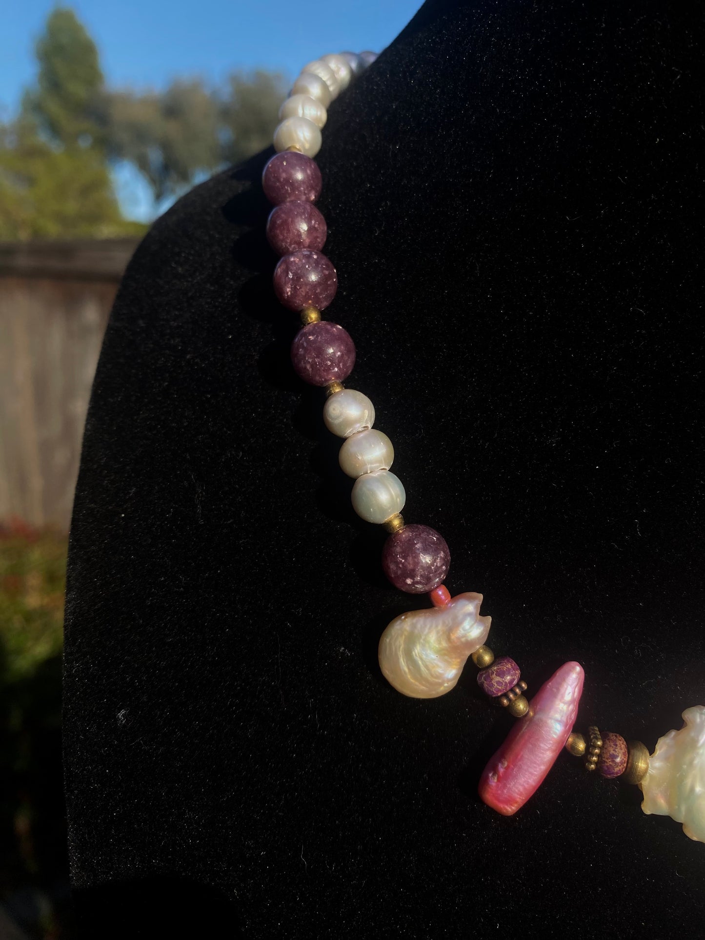 Freshwater Pearl with Maroon Lepidolite & Imperial Jasper