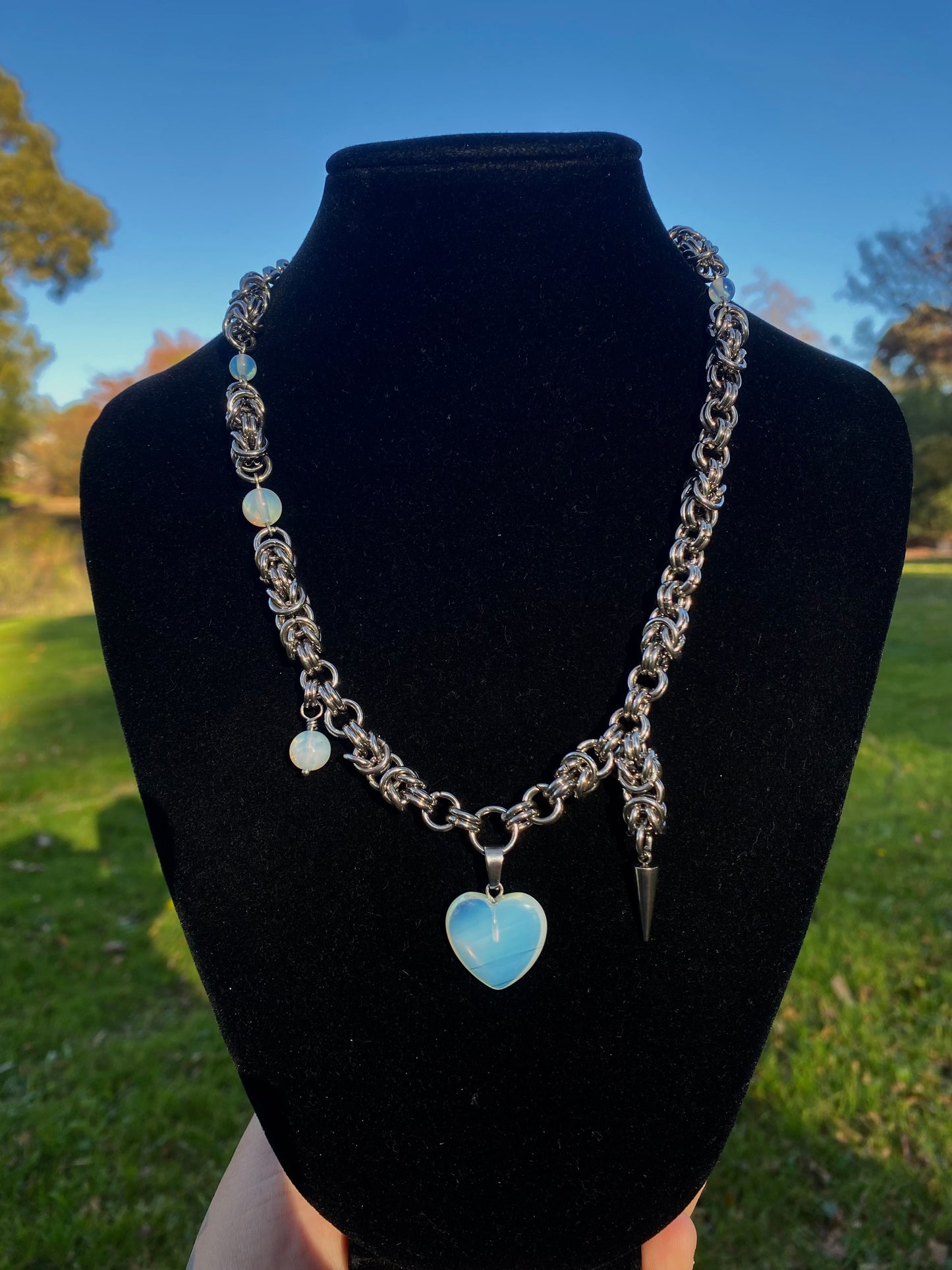 Alternative Opalite Heart Chainmail Necklace