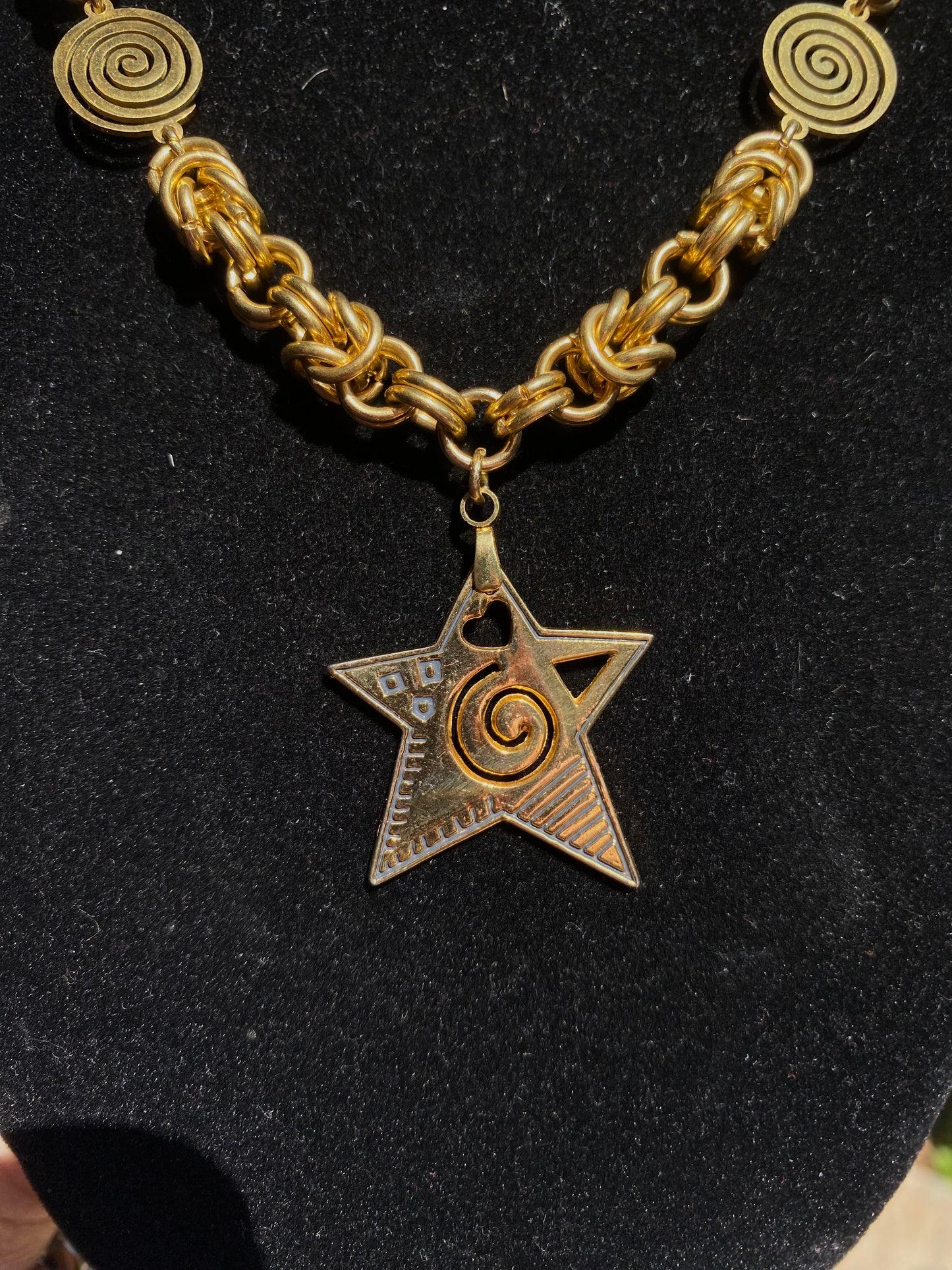 24k Gold Stainless Steel Chainmail Star & Spiral Necklace