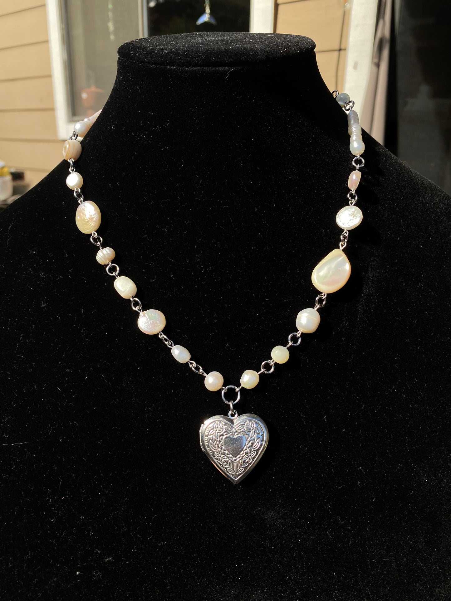Freshwater Pearl & Shell Heart Locket Necklace