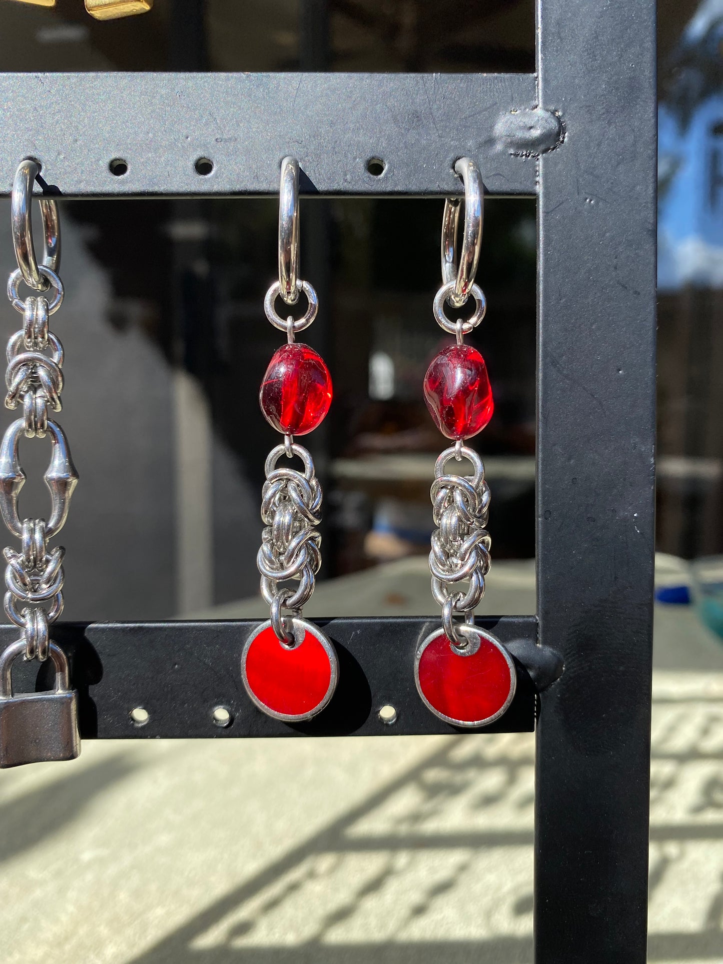 Red Chainmail Earrings