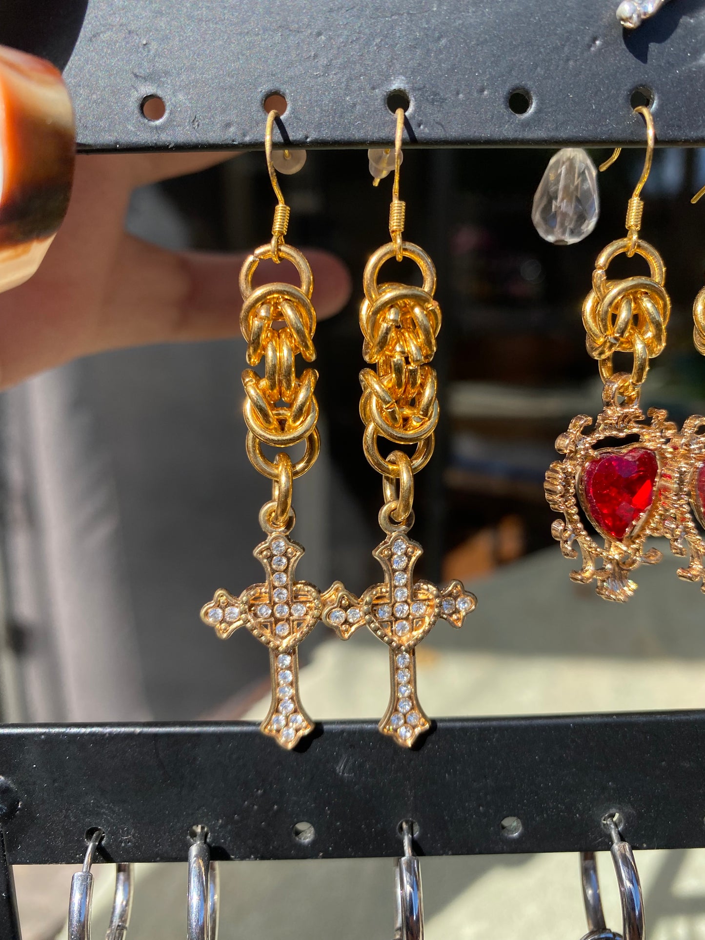 Gold Chainmail Cross Earrings