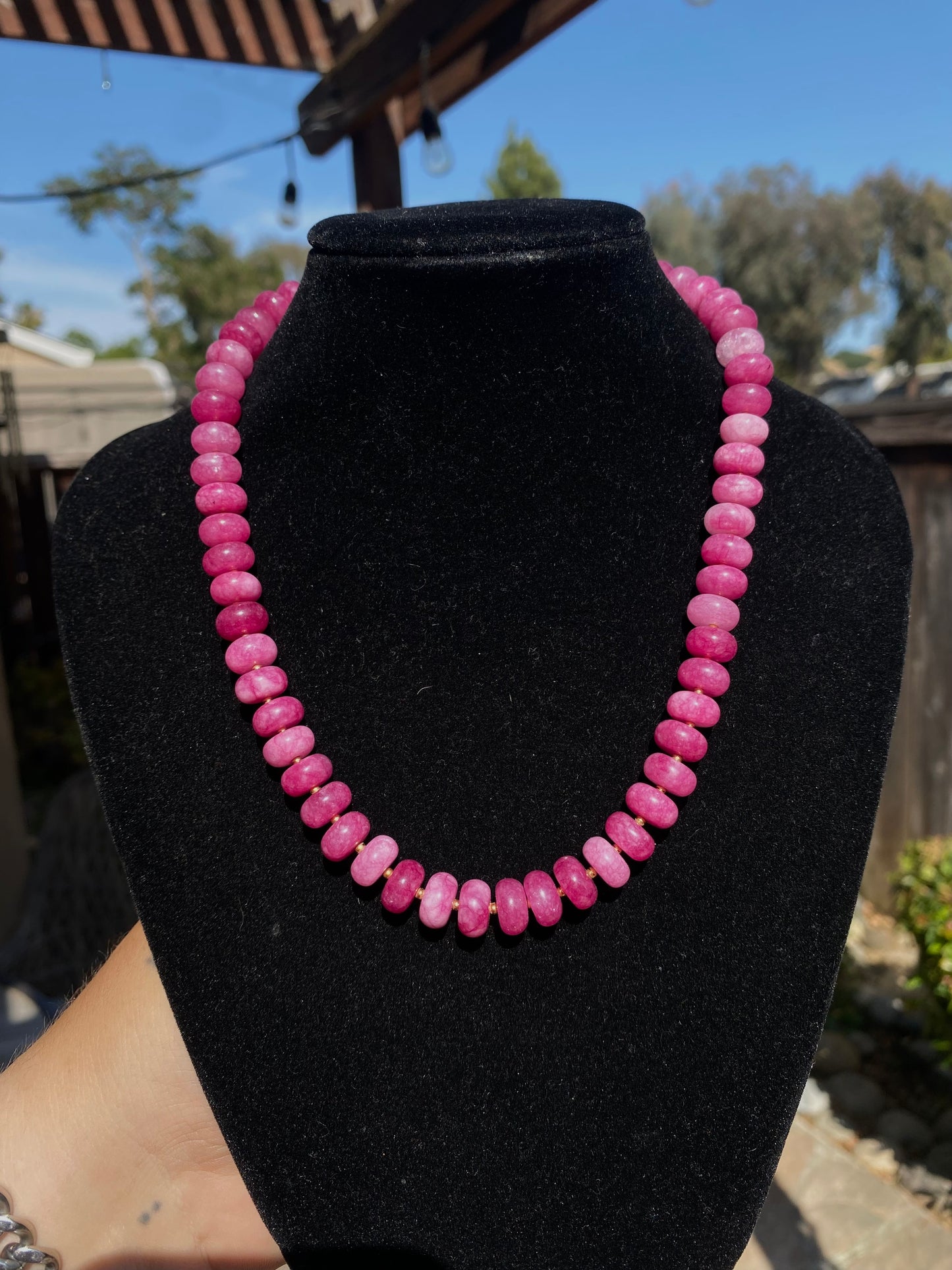 Pink Crystal & Gold Accent Necklace