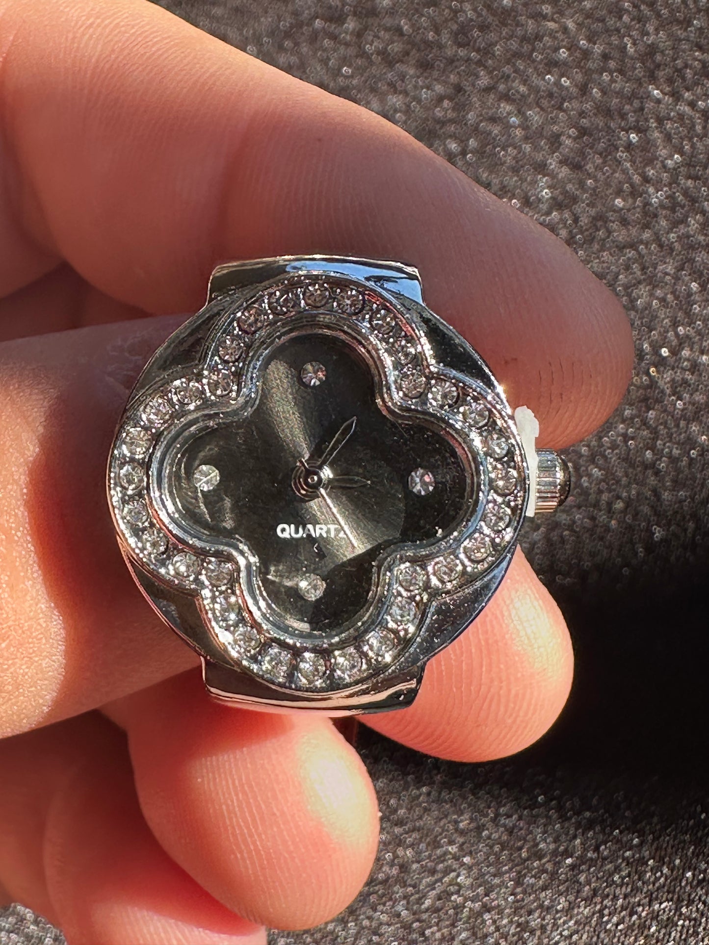 Black Studded Silver Ring Watch