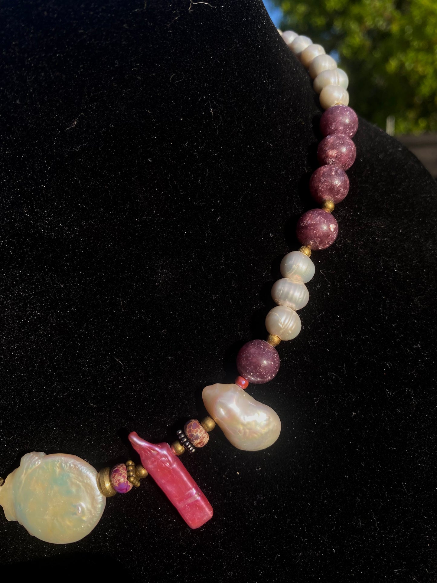 Freshwater Pearl with Maroon Lepidolite & Imperial Jasper