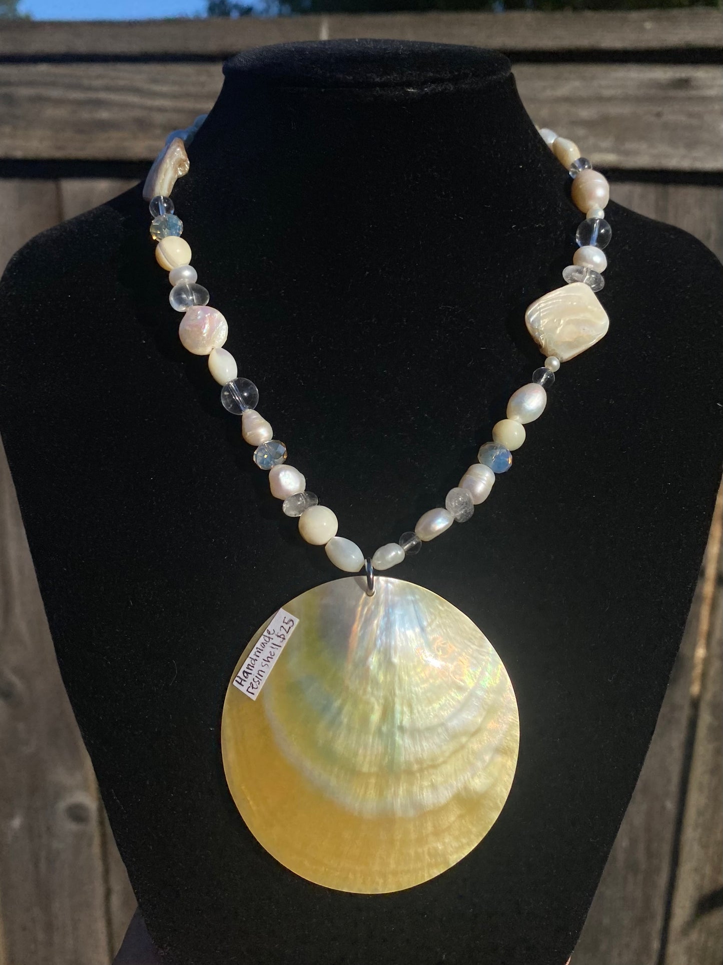 Handmade Resin Shell with Shells, Pearls & Clear Quartz