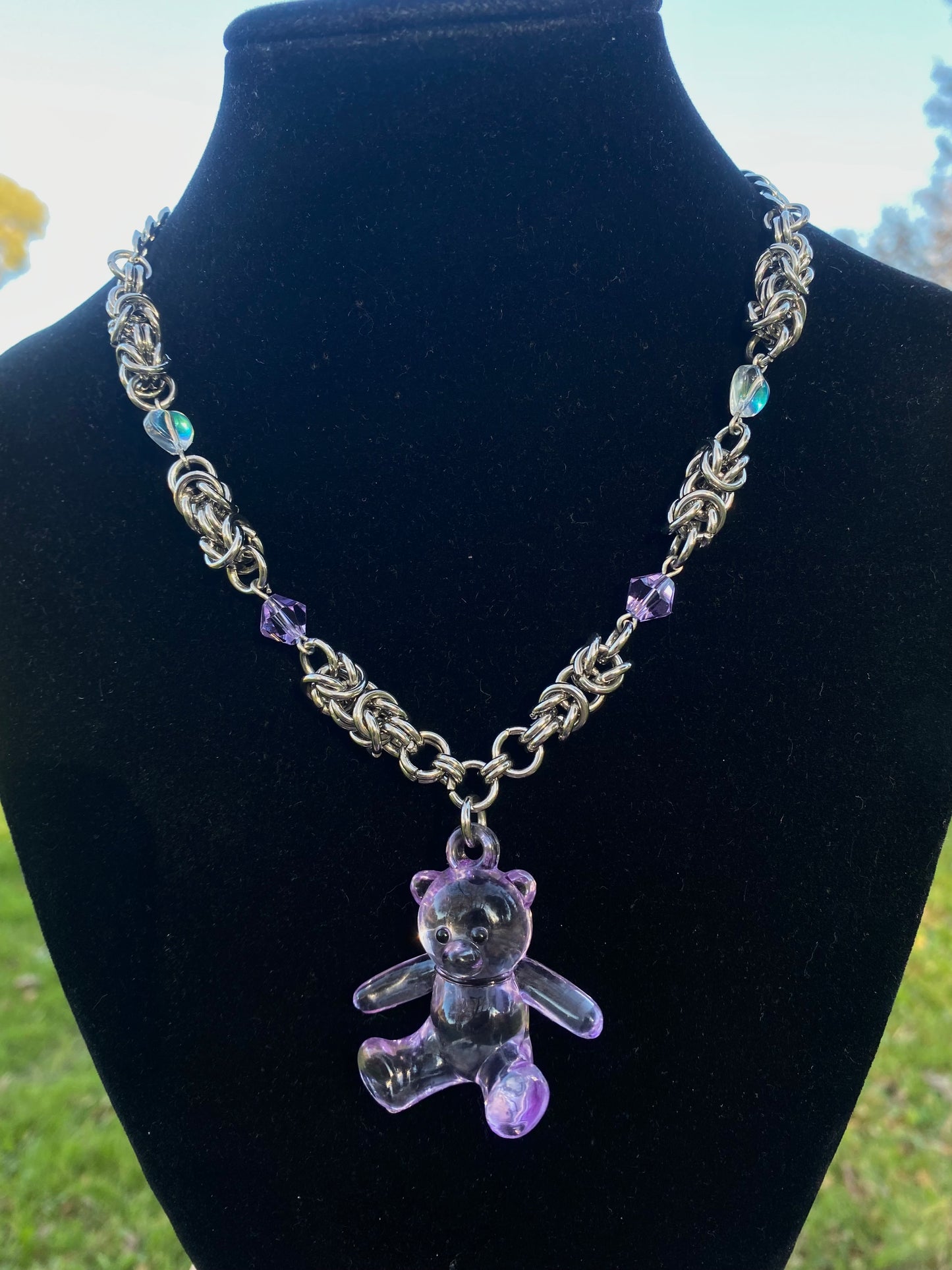 Purple Teddy Bear Chainmail Choker/Necklace