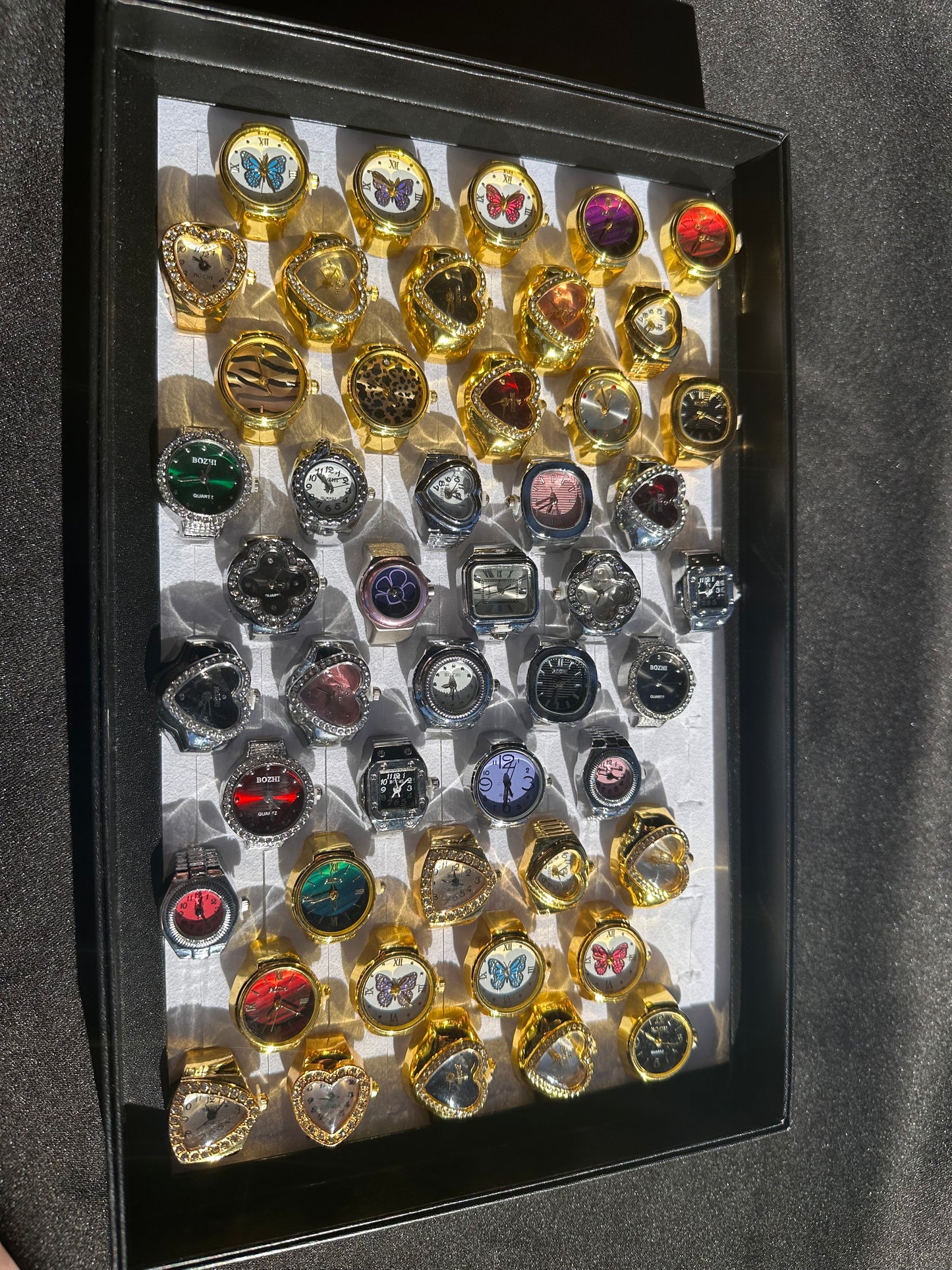 Black Square Gold Ring Watch