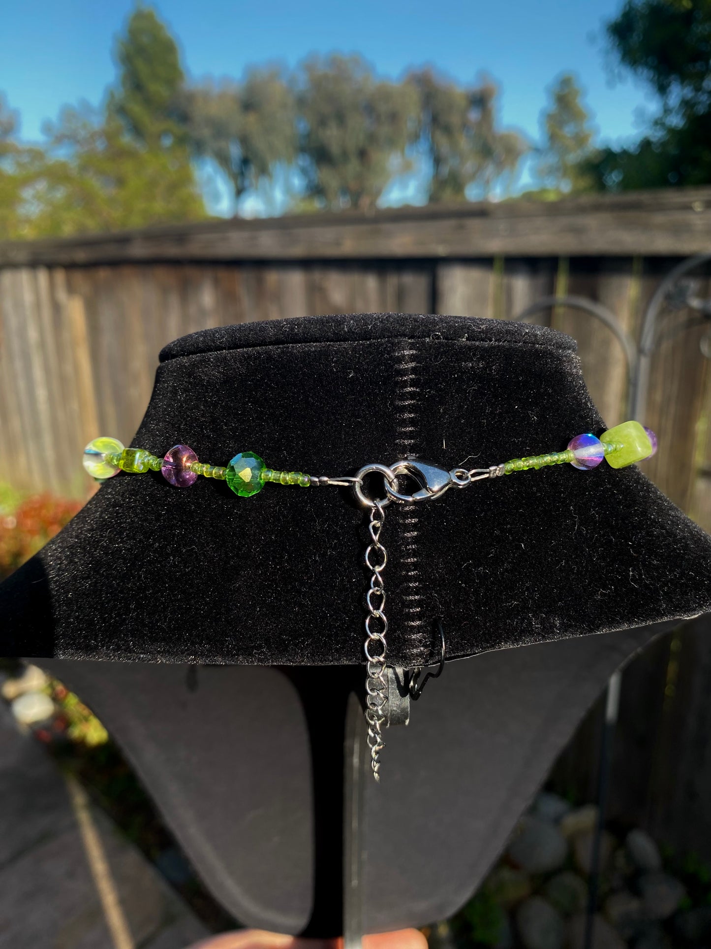 Dragonfly Green Heart & Purple Necklace
