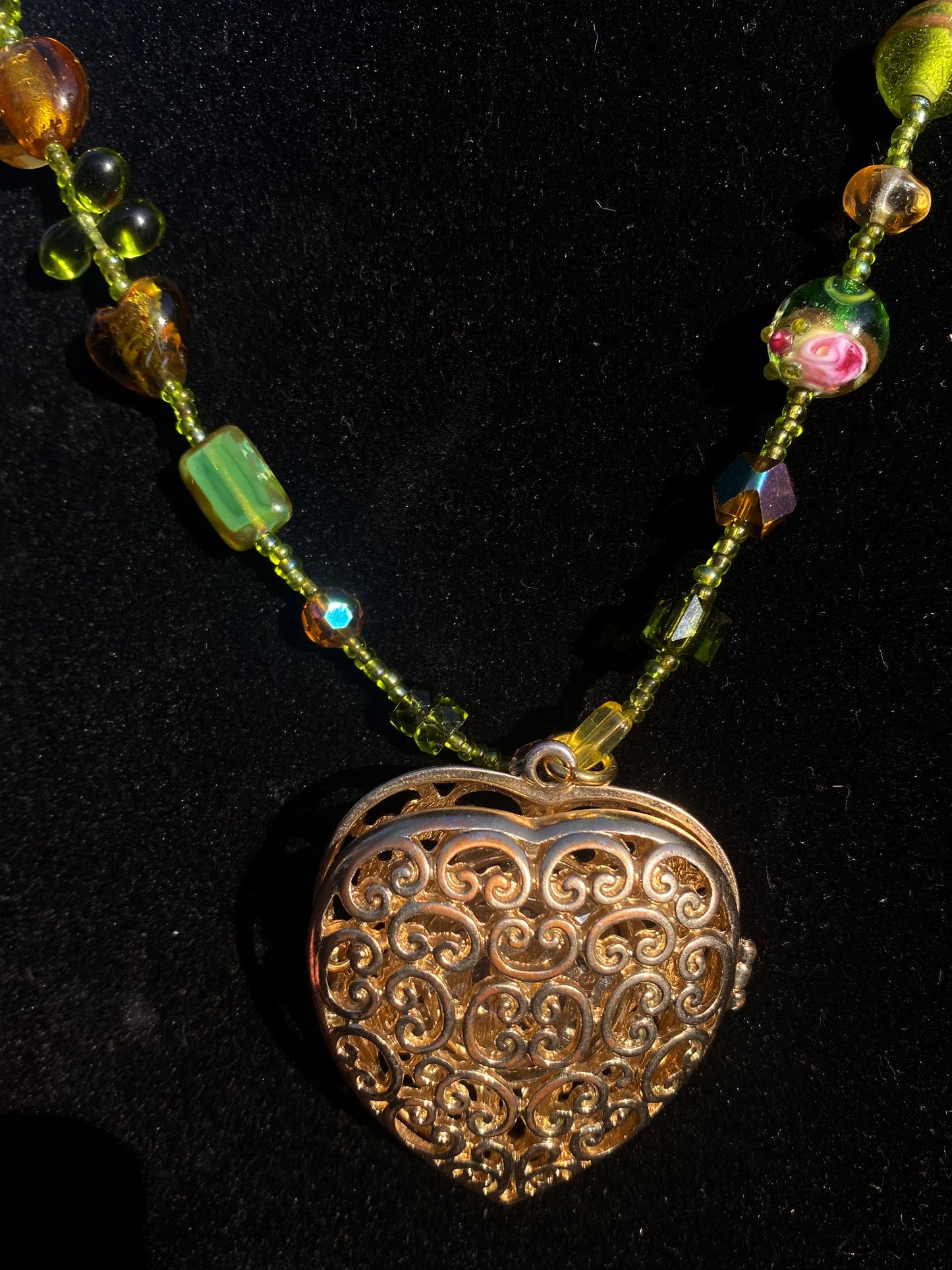 Gold & Green Heart Watch Necklace