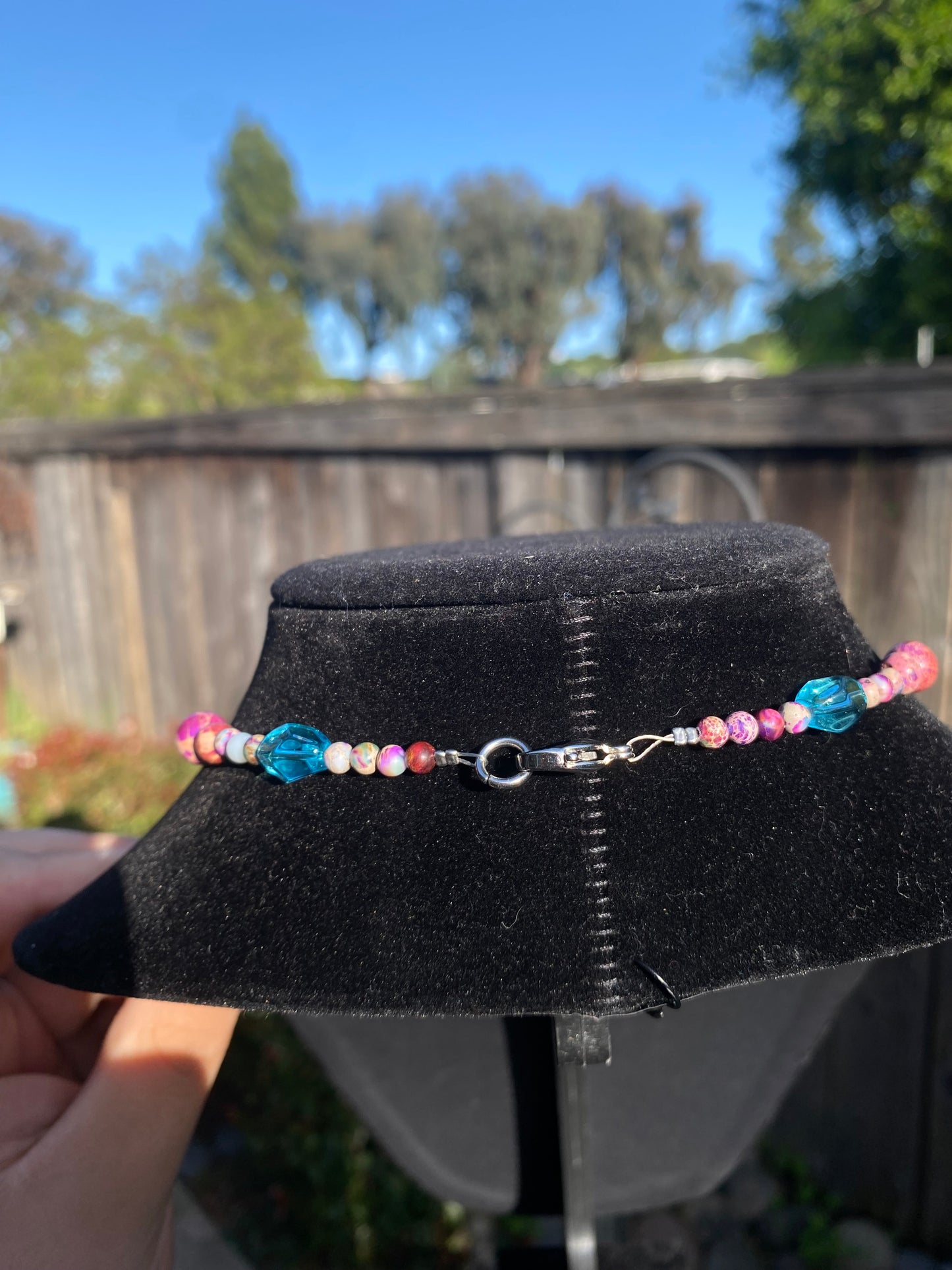 Dichroic glass & purple sea sediment imperial Jasper Necklace