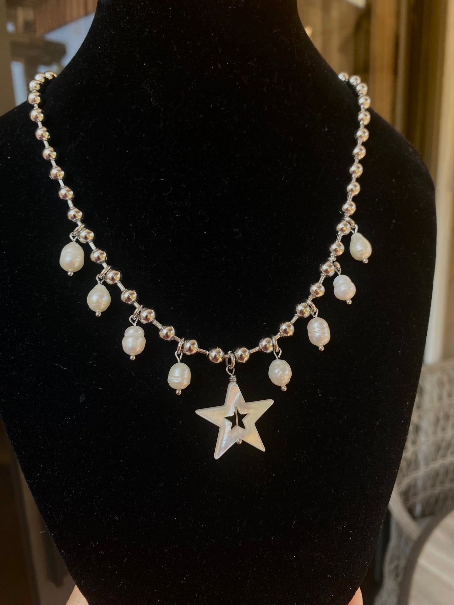 Pearl & Shell Ball Chain Necklace