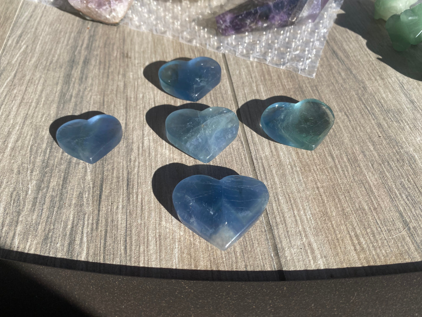 Rainbow Fluorite Heart Carvings