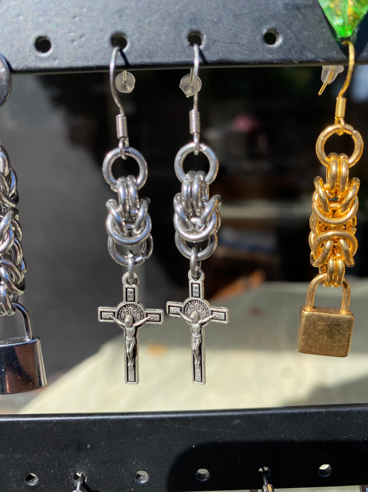 Chainmail Crucifix Earrings