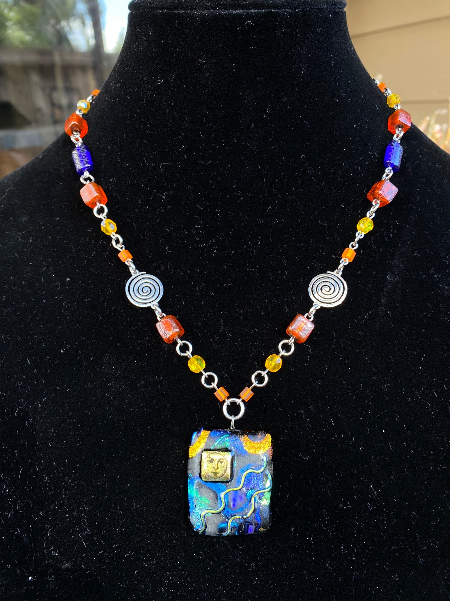 Flashy Dichroic Glass Moon Necklace