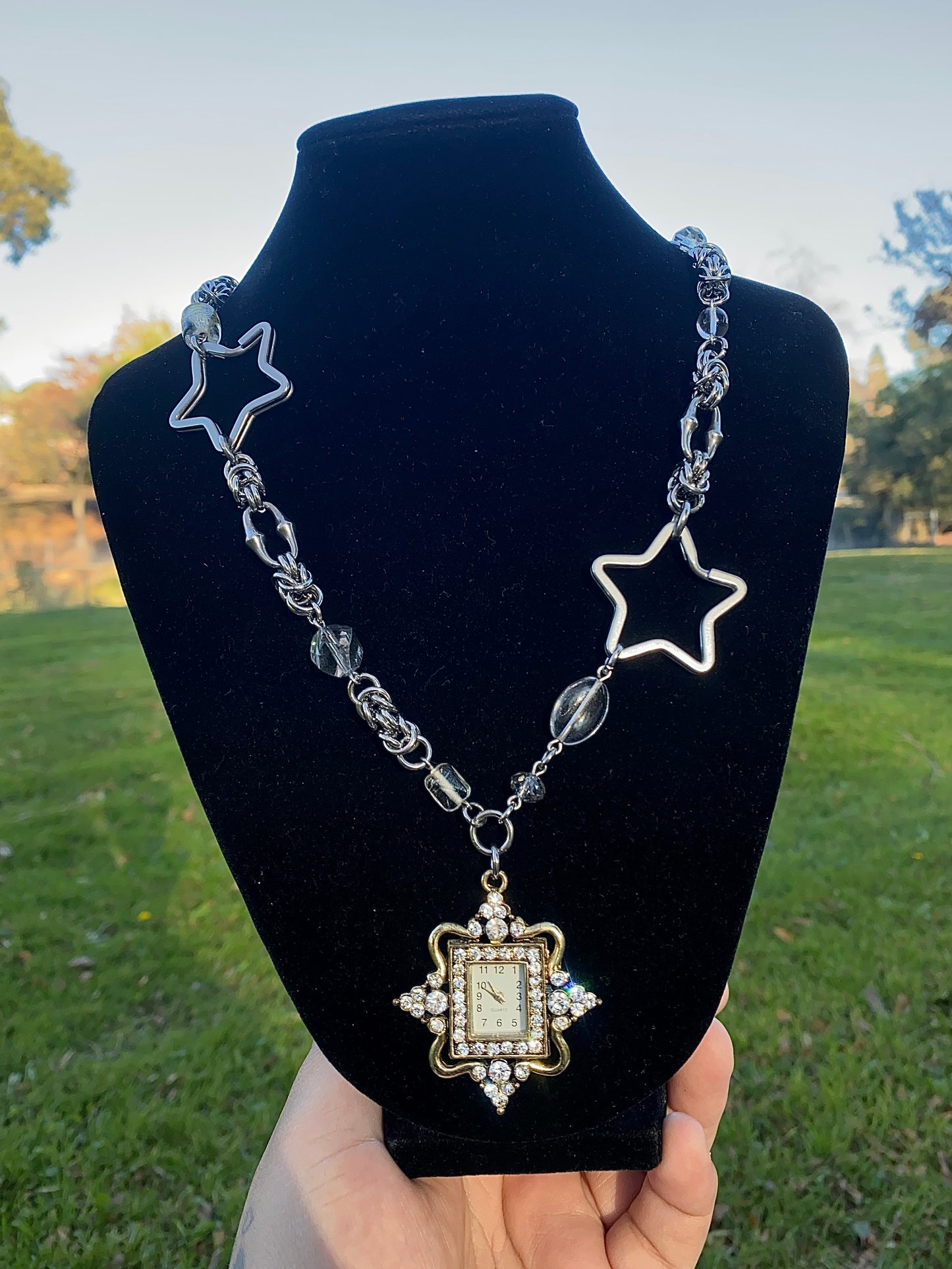 Dual-Tone Watch Chaimail Star Necklace