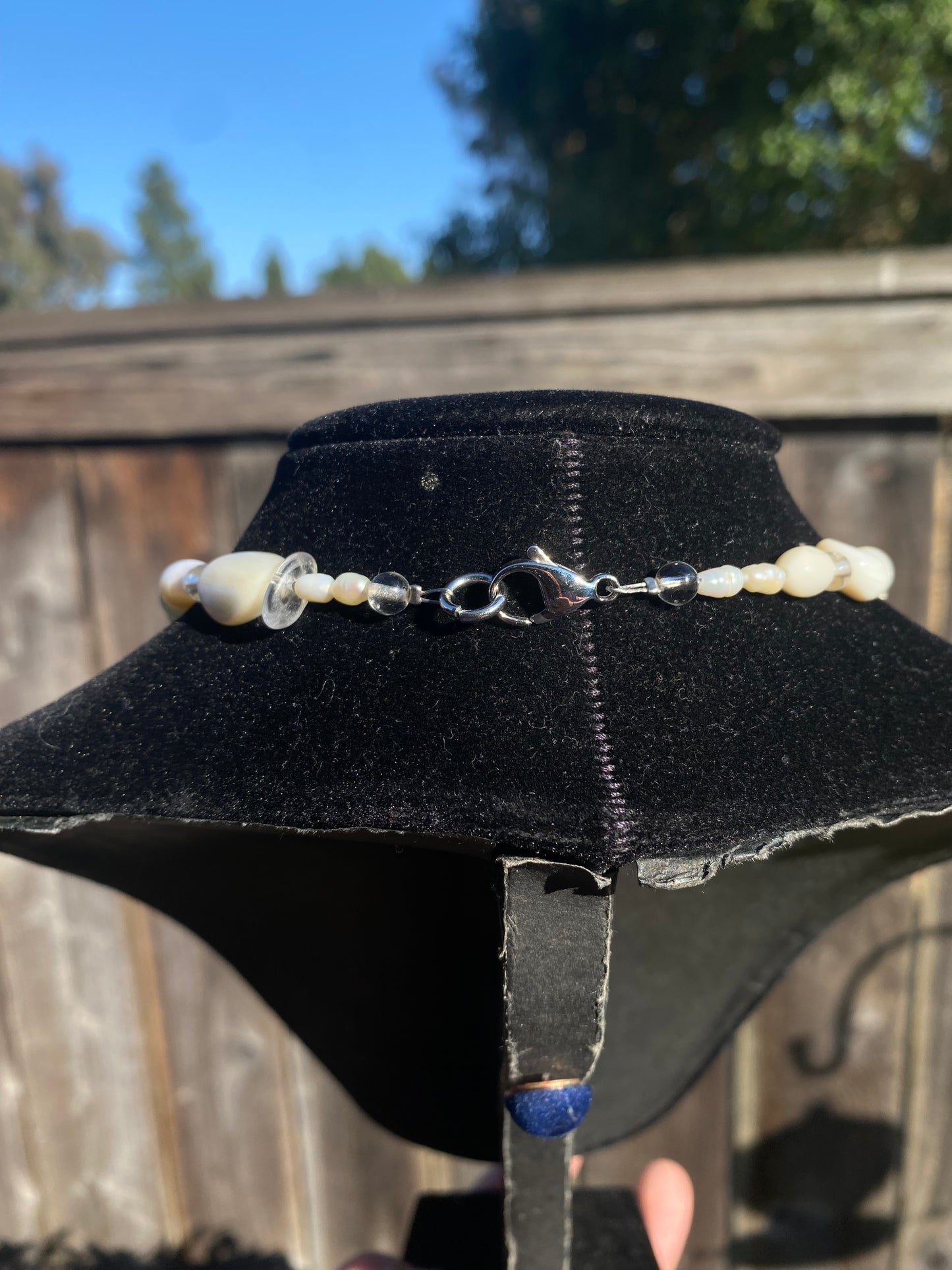 Chainmail Shell Neckalce with Pearls & Clear Quartz