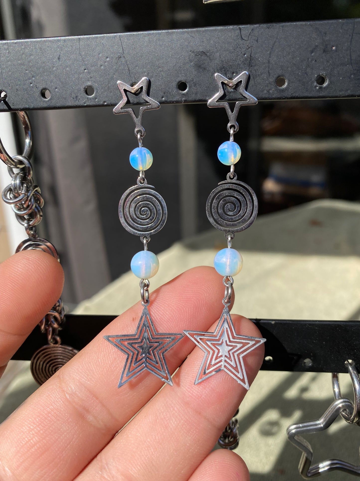 Star Stud Opalite Spiral Star Earrings π