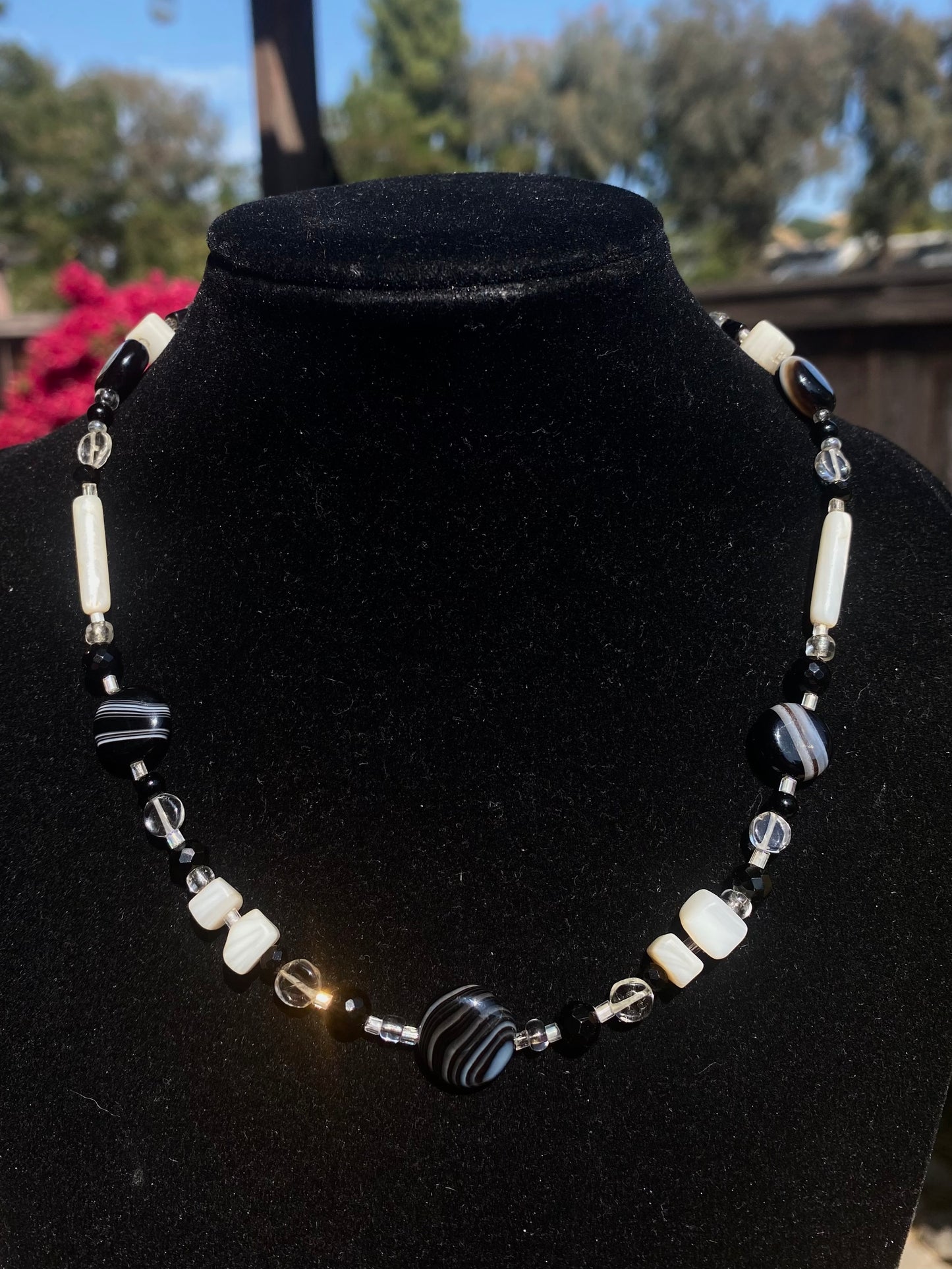 Striped Agate and Shell Necklace