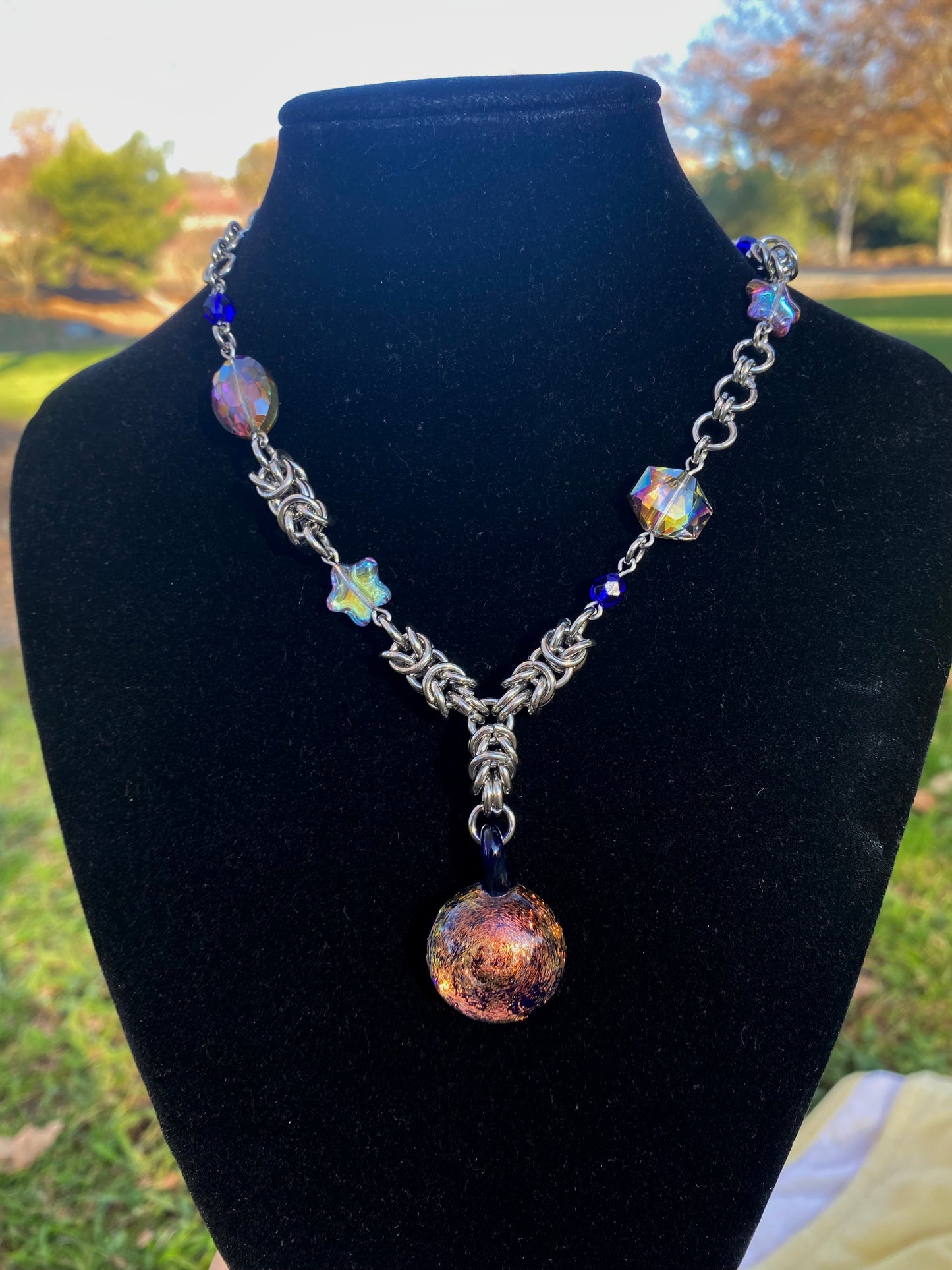 Dichroic Glass & Shiny Stars Alternative Chainmail Necklace