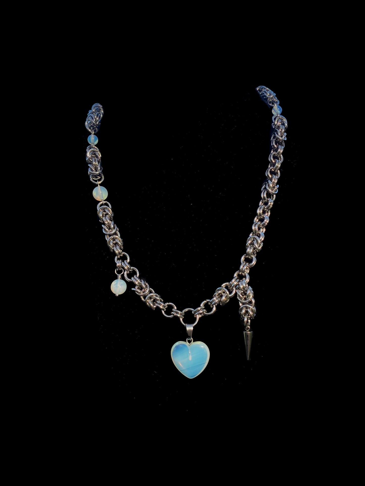 Alternative Opalite Heart Chainmail Necklace