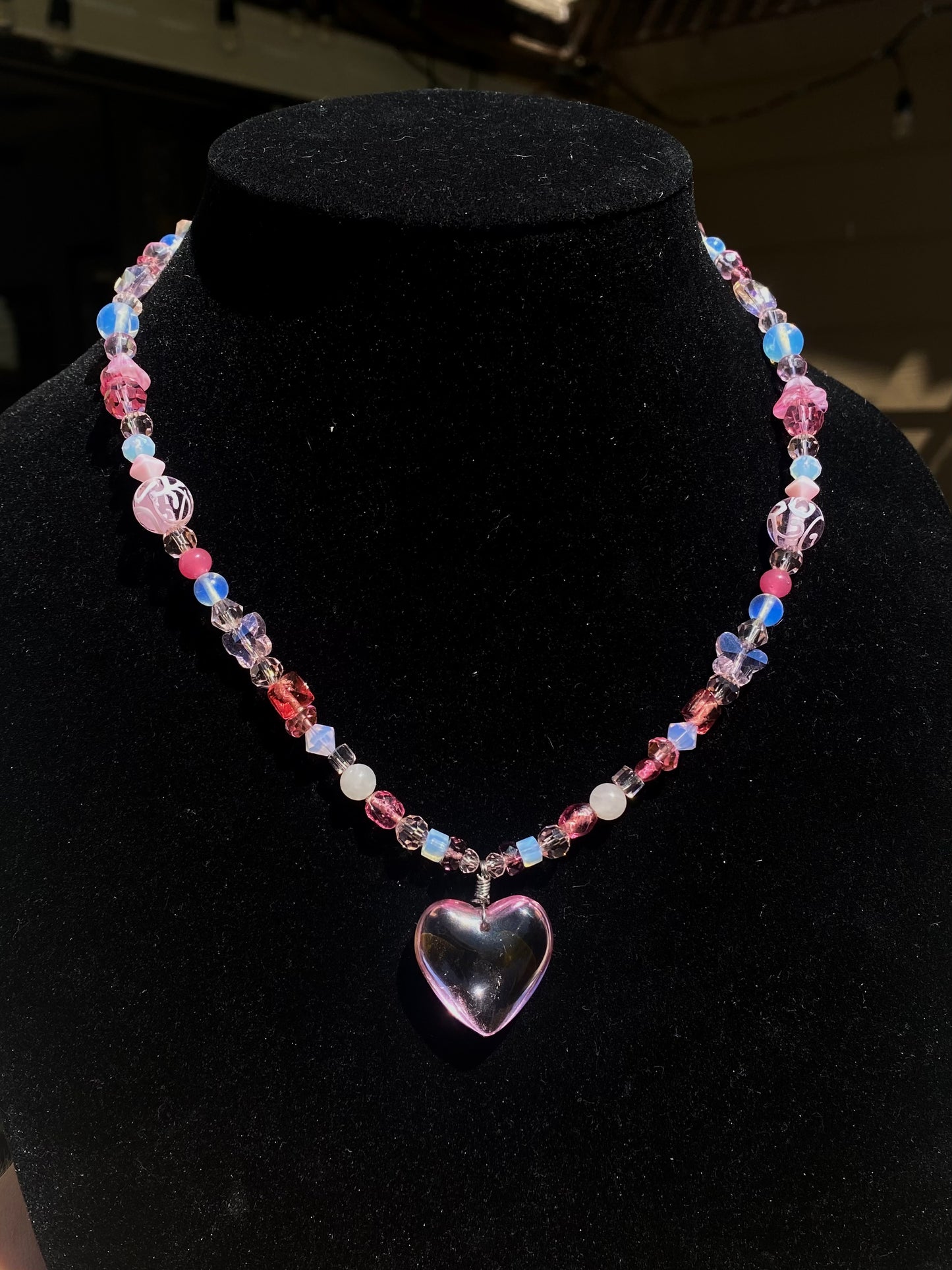 Pink and Opalite Heart Necklace
