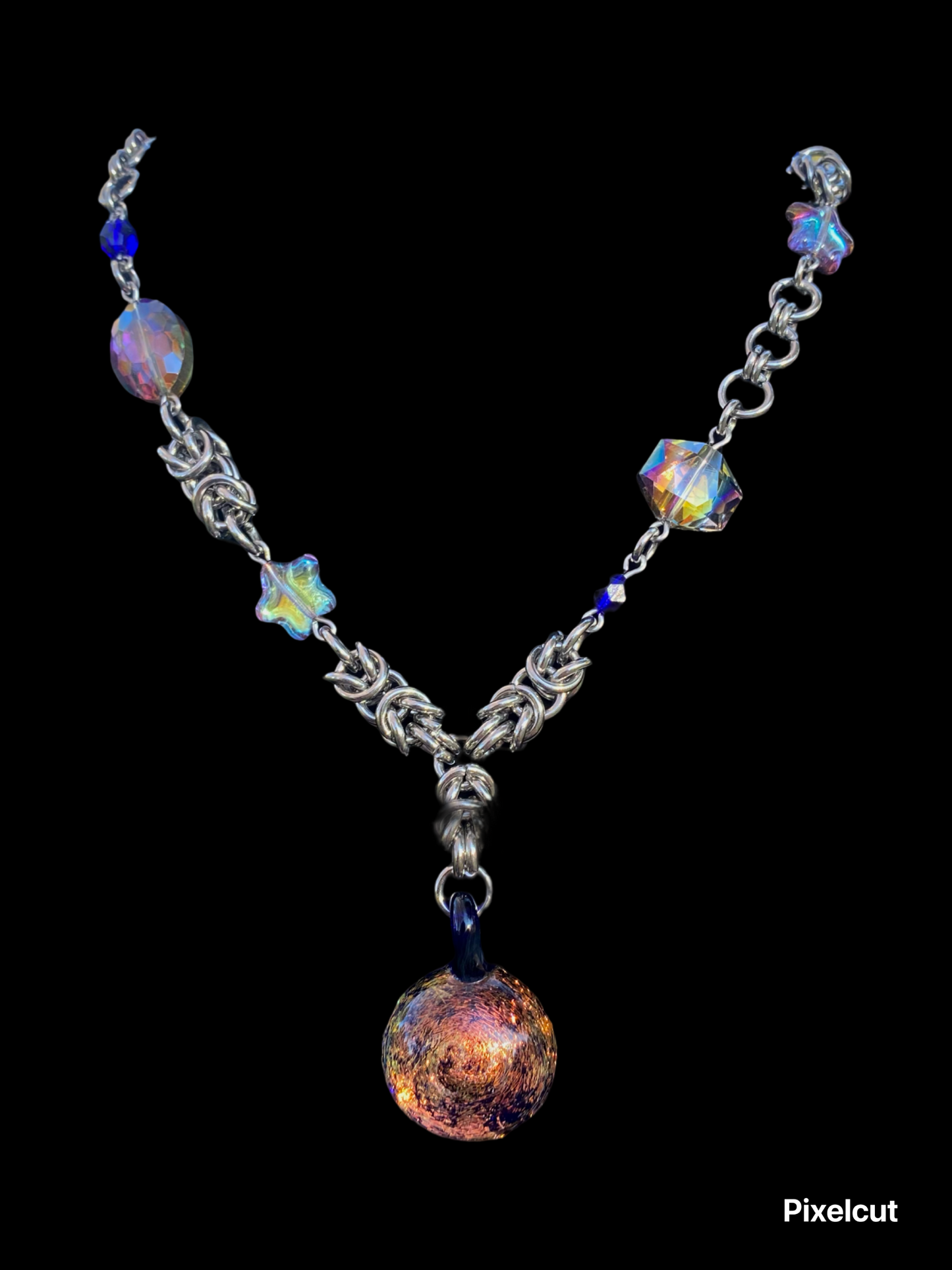Dichroic Glass & Shiny Stars Alternative Chainmail Necklace