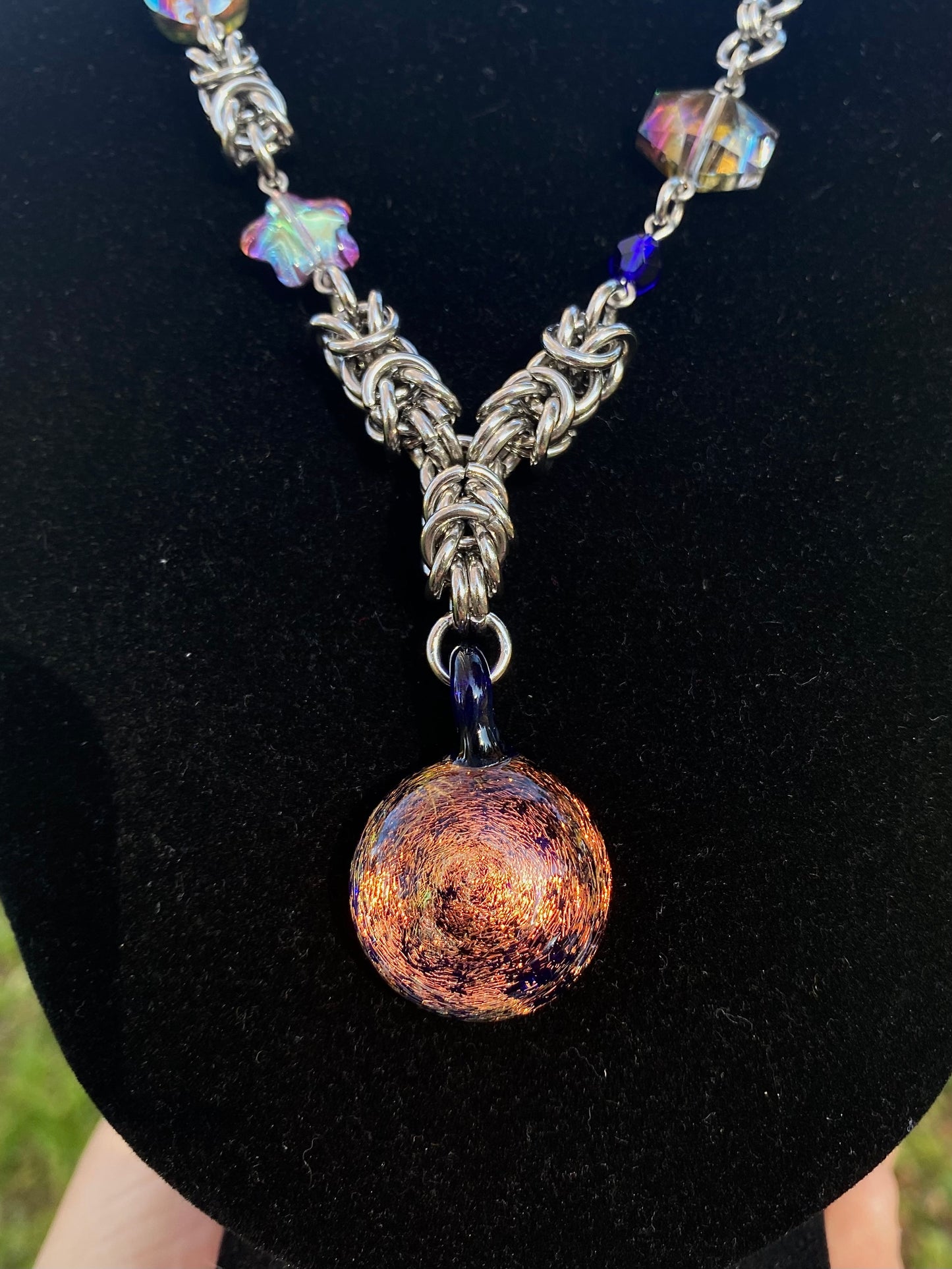 Dichroic Glass & Shiny Stars Alternative Chainmail Necklace