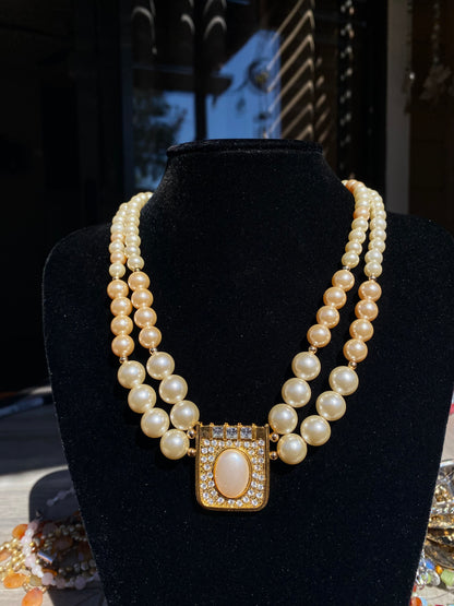 SH Faux Pearl Double Strand Studded Necklace