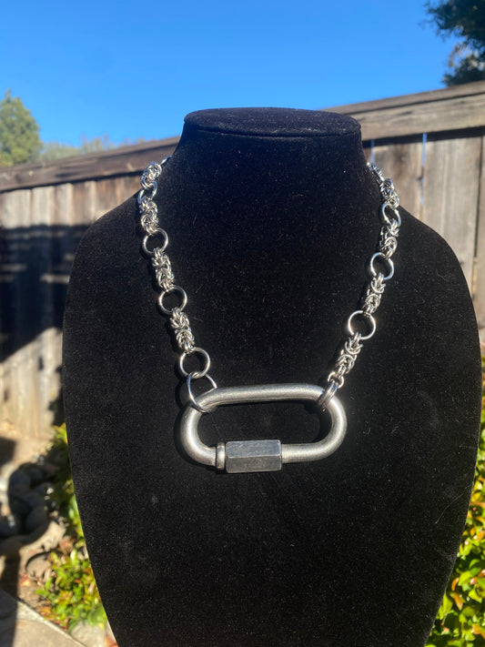 Stainless Steel Chainmail XL Carabiner Necklace 