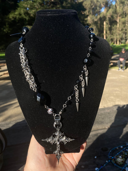 Chainmail Skeleton On Cross Necklace