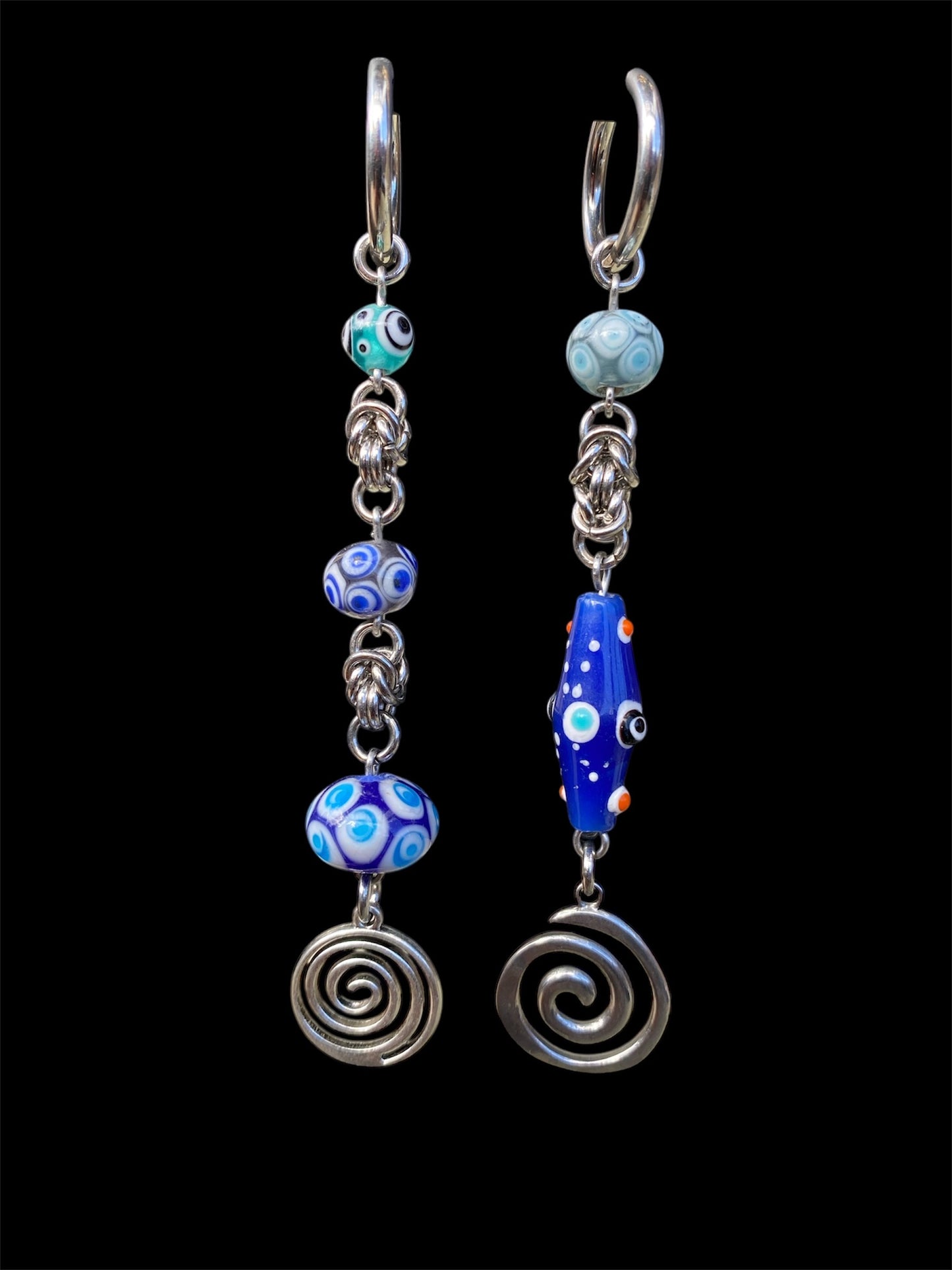 Asymmetrical Spiral Chainmail Earrings