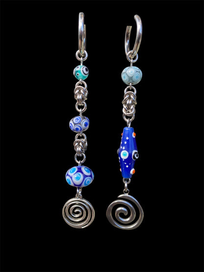 Asymmetrical Spiral Chainmail Earrings