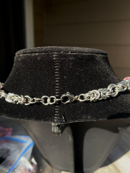 Vintage Glass Chainmaile Drop Necklaceee