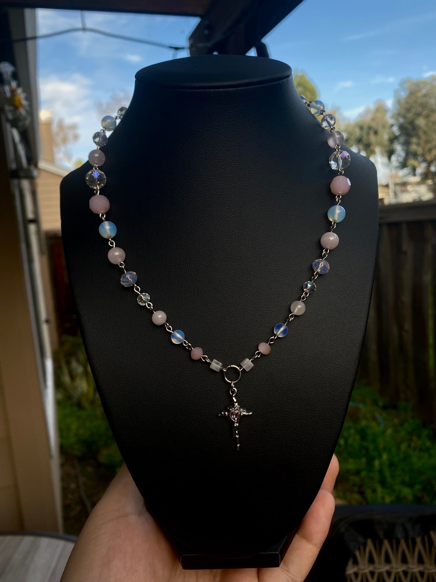 Rose Quartz & Opalite Point Necklace