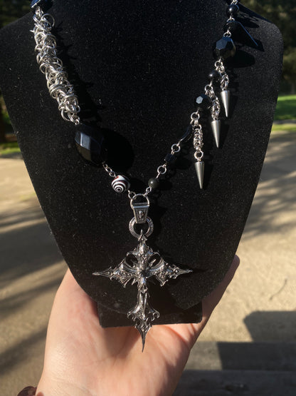 Chainmail Skeleton On Cross Necklace