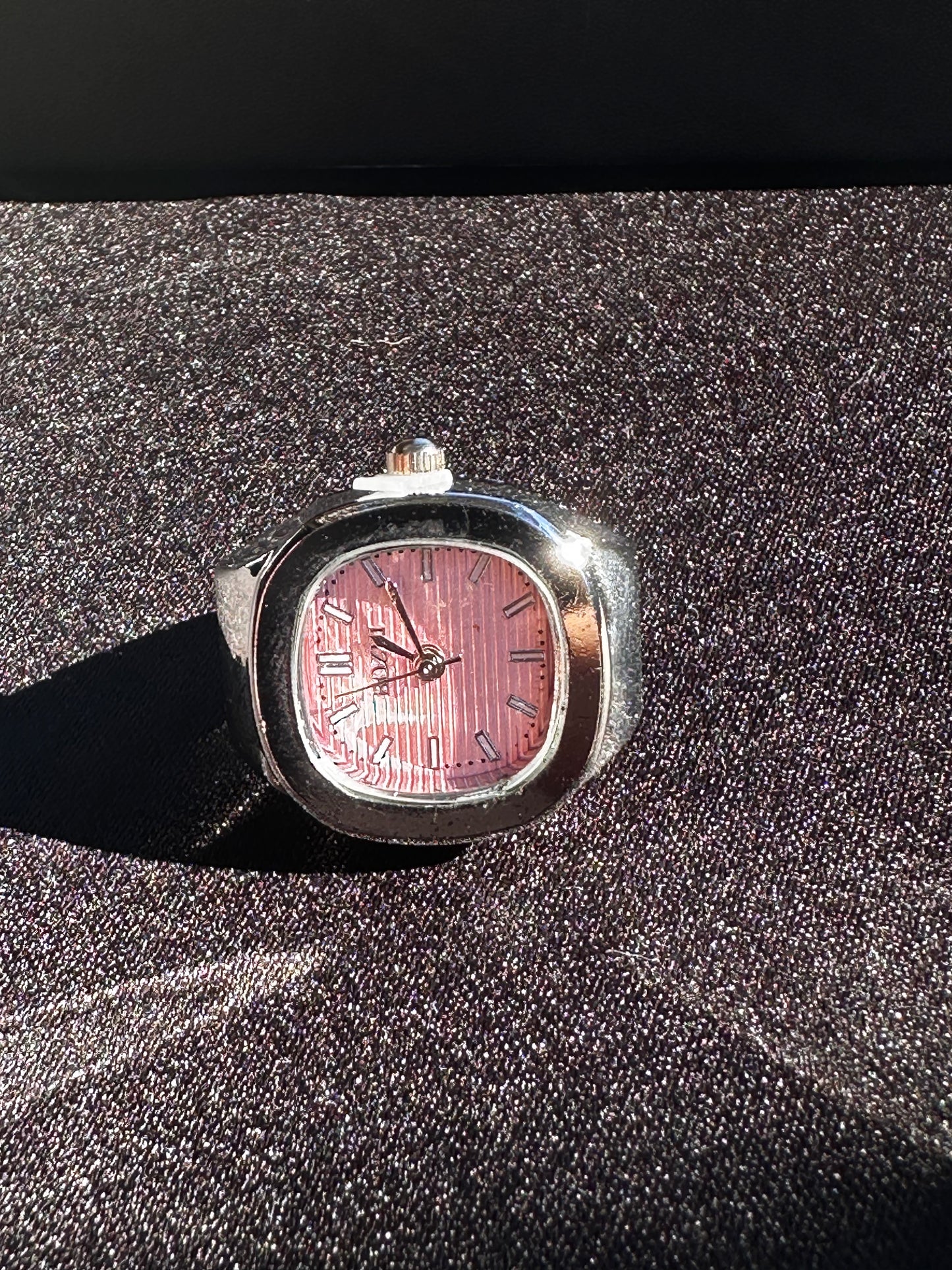 Pink Square Silver Ring Watch