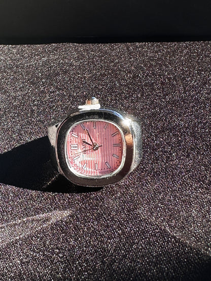 Pink Square Silver Ring Watch