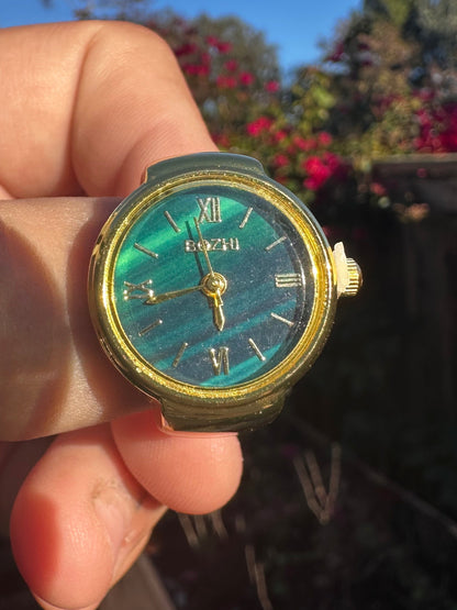 Green Striped Gold Ring Watch