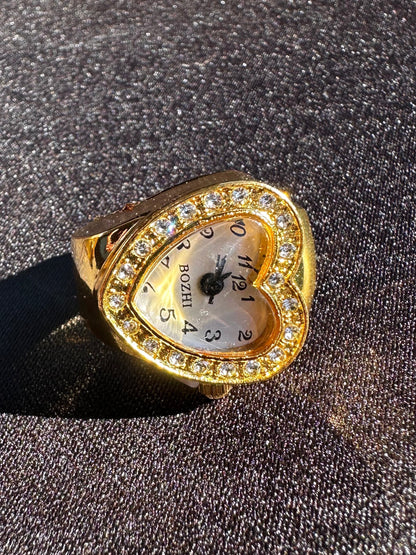 White Studded 2 Heart Gold Ring Watch