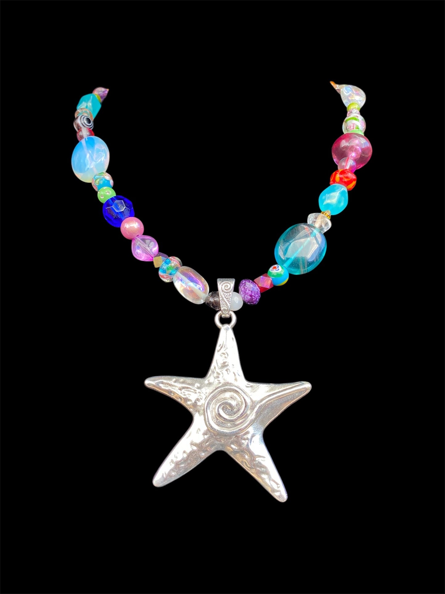 Rainbow Spiral Star Necklace