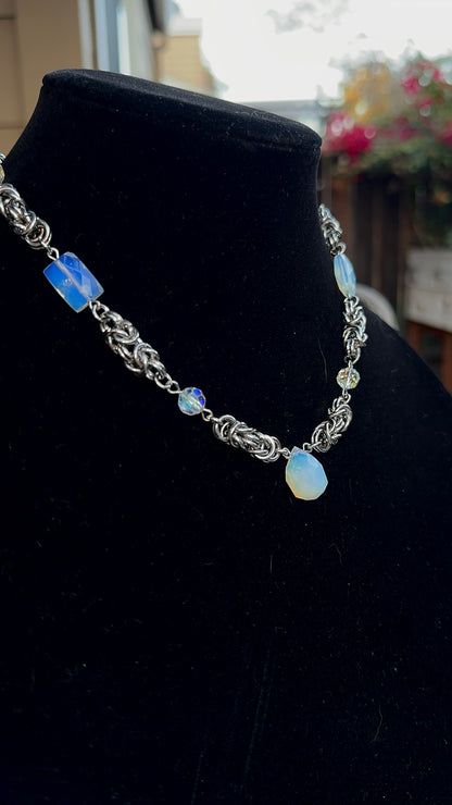 Opalite Stainless Steel Chainmaille Necklace