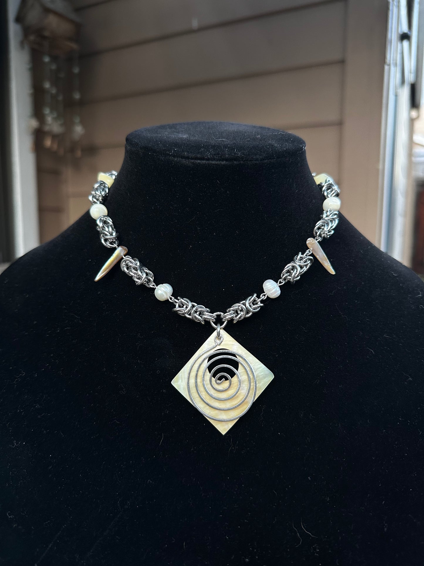 Shell & Pearl Stainless Steel Chainmaille with Spiral