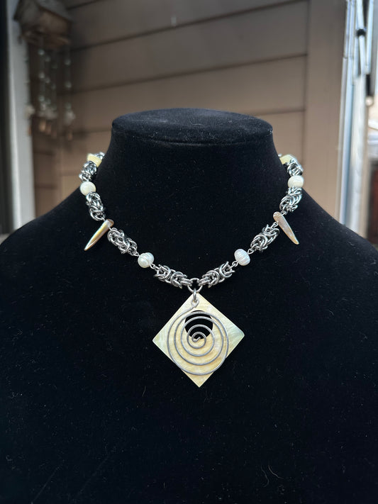 Shell & Pearl Stainless Steel Chainmaille with Spiral