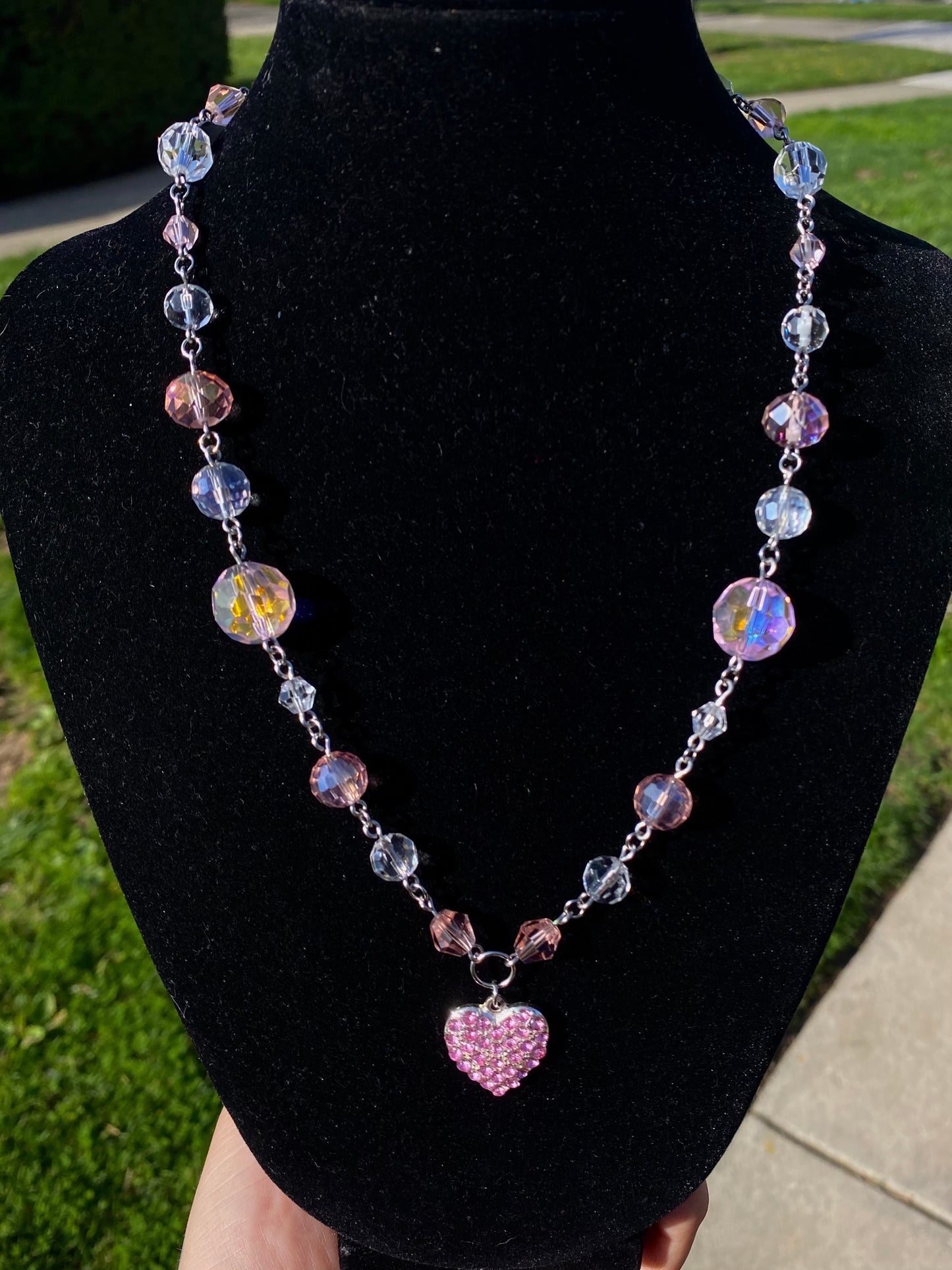 Pink Sparkly Heart Necklace